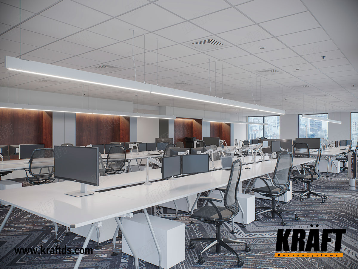 Система освітлення Kraft Led з акустичними підвісними стелями Крафт в офісі