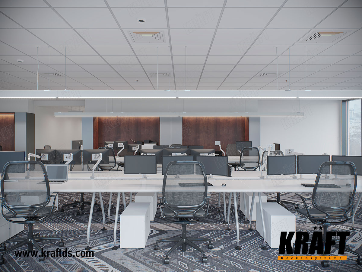 Система освітлення Kraft Led з акустичними підвісними стелями Крафт в офісі