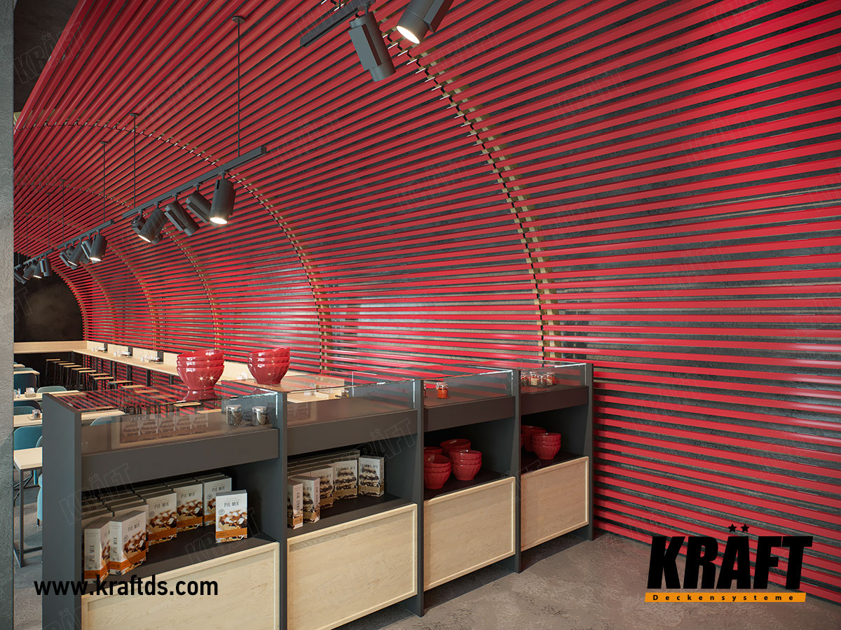 Декоративная отделка стен и потолка с кубообразной рейкой Kraft.
