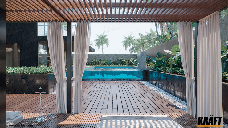 Rail ceiling KRAFT in a recreation area with a swimming pool (+ 5 photos)